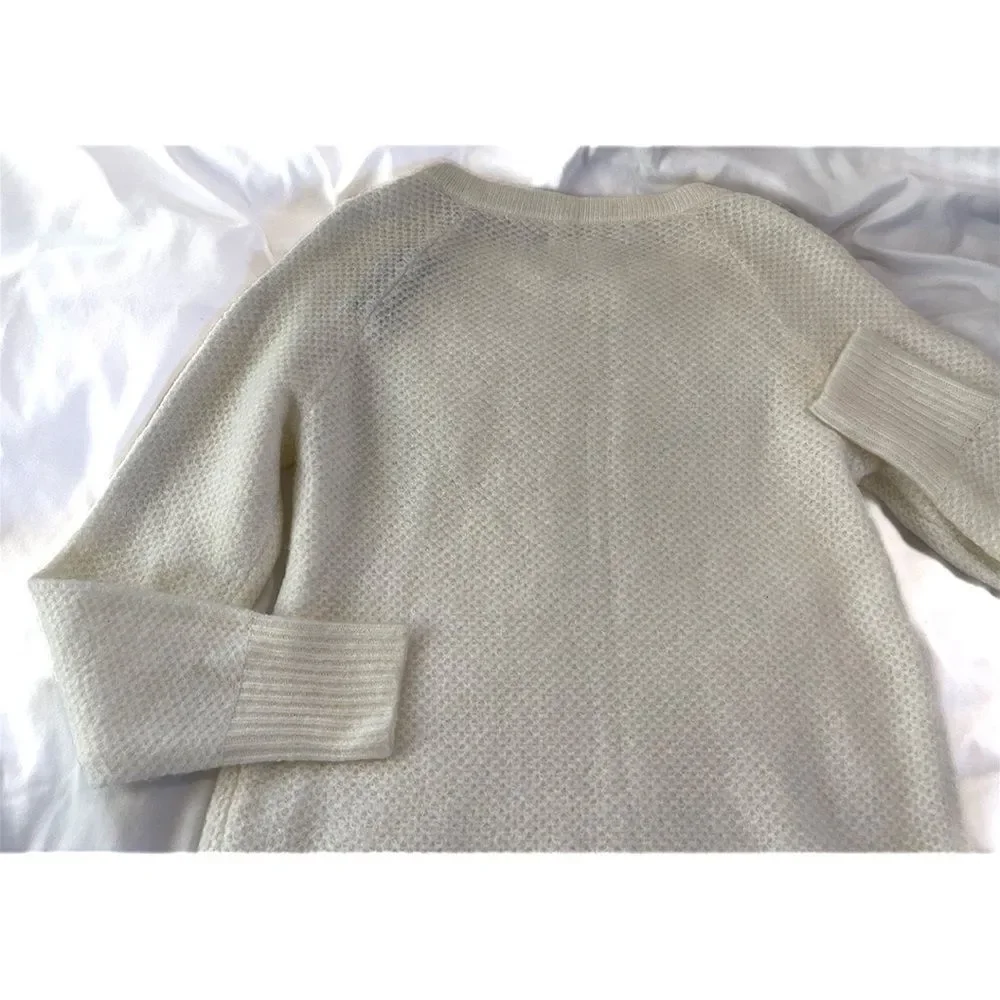 Abercrombie & Fitch Crewneck Knit Sweater | Zip Shoulder Cream NWT